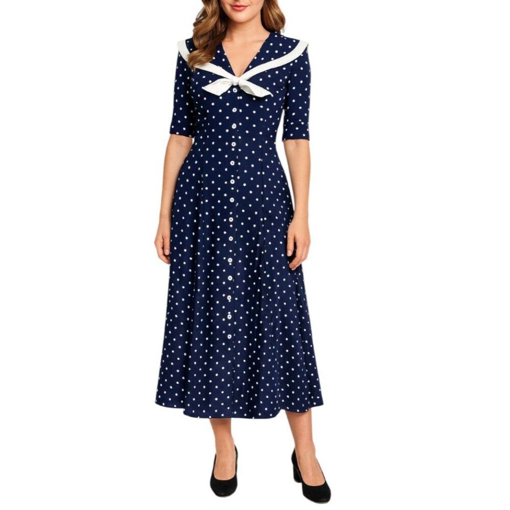 Connie Blair Vintage Polka Dot Sailor Dress | Medium